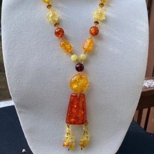 VTG Amber Lucite Beaded Statement Necklace